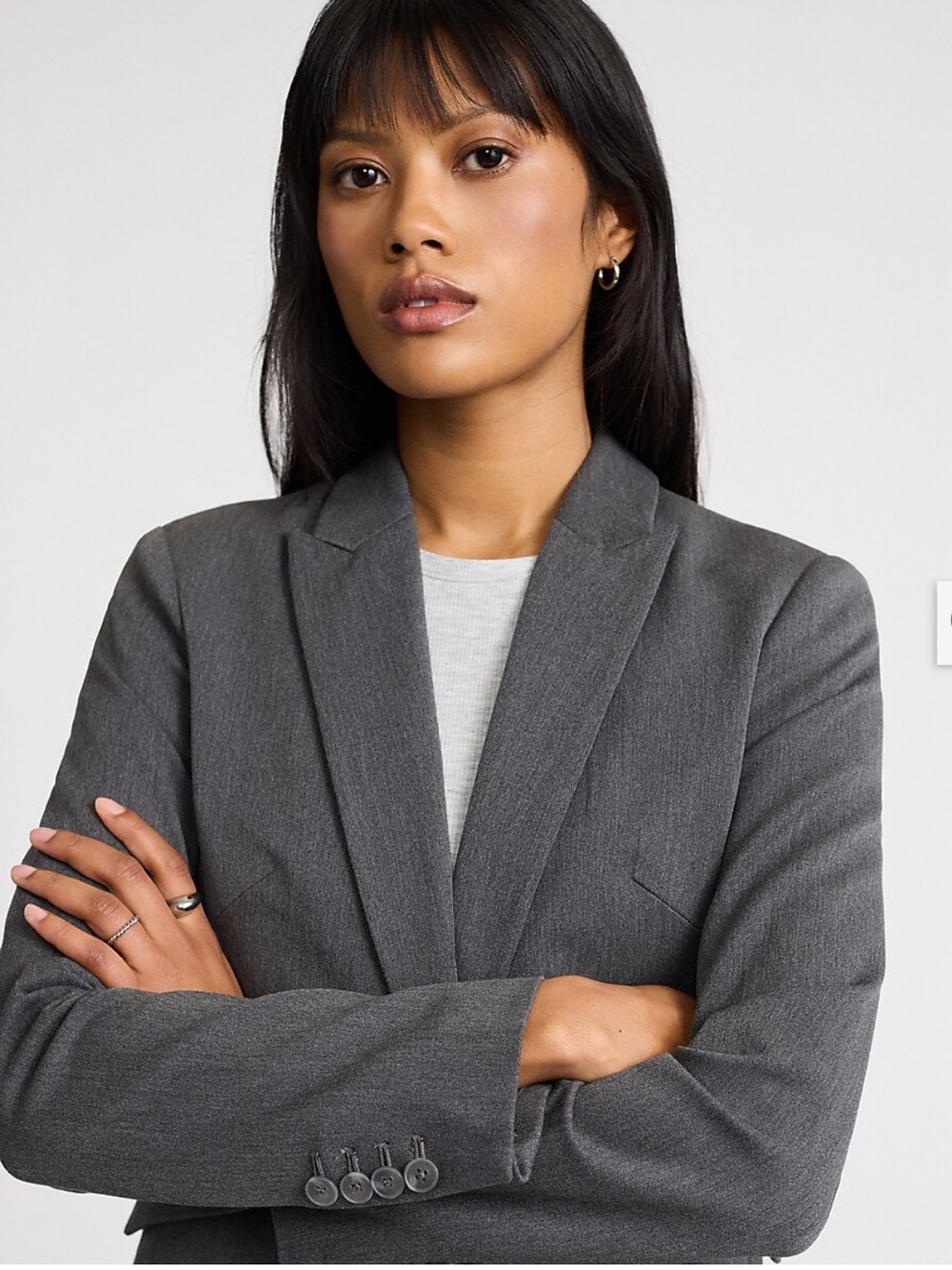 Express Editor Women’s Fitted Gray One Button Blazer with Black Lining - Picture 3 of 13